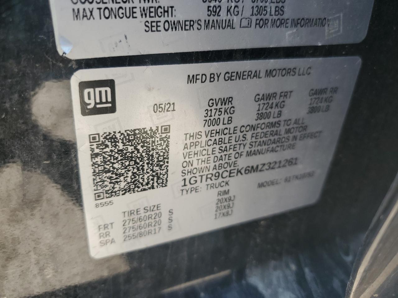 2021 GMC Sierra K1500 Elevation VIN: 1GTR9CEK6MZ321261 Lot: 68821545