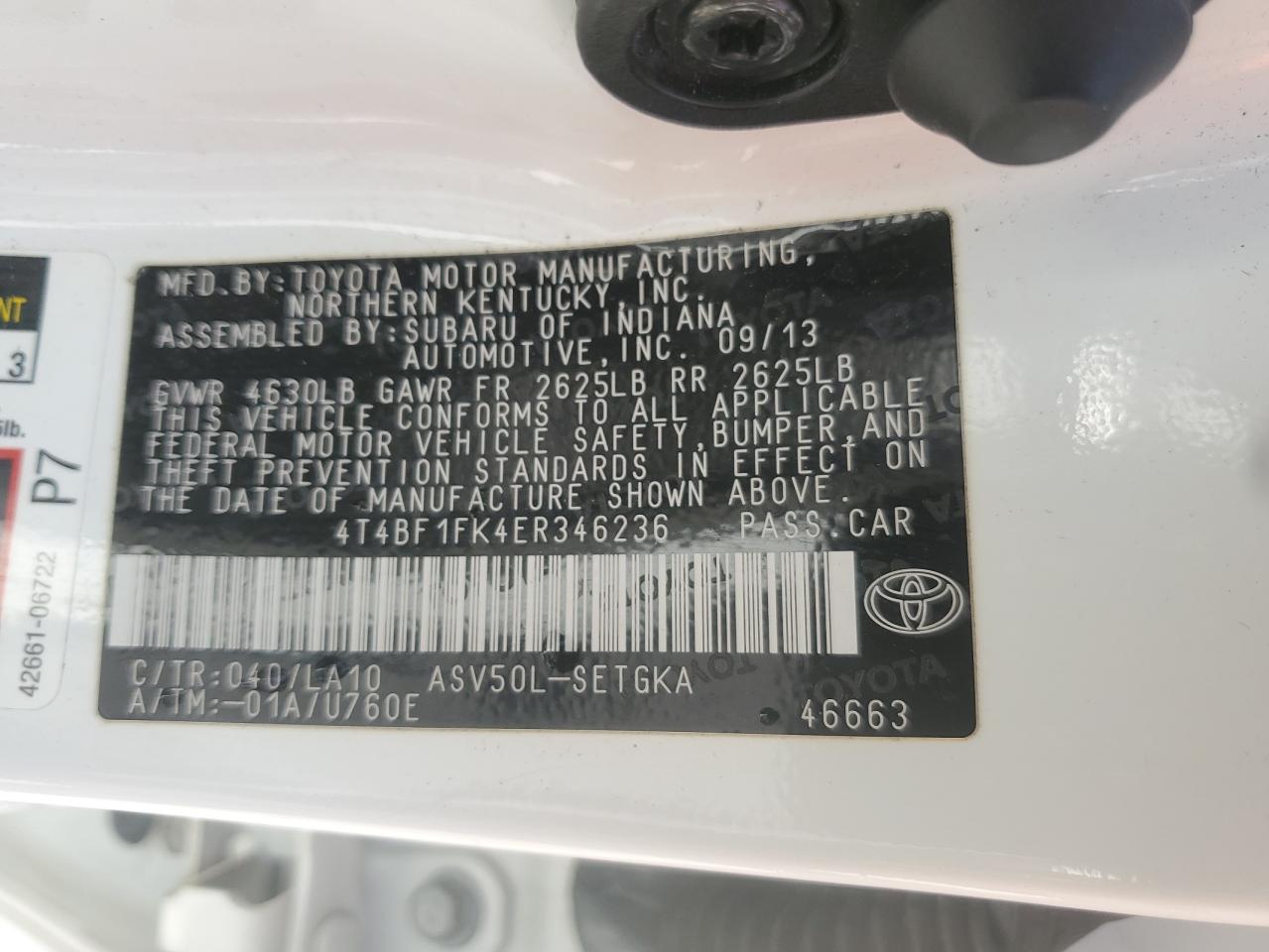 2014 Toyota Camry L VIN: 4T4BF1FK4ER346236 Lot: 67777575