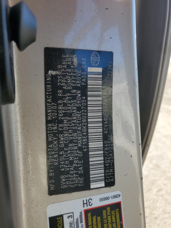 2008 Toyota Camry Ce VIN: 4T1BE46K28U227054 Lot: 70022675