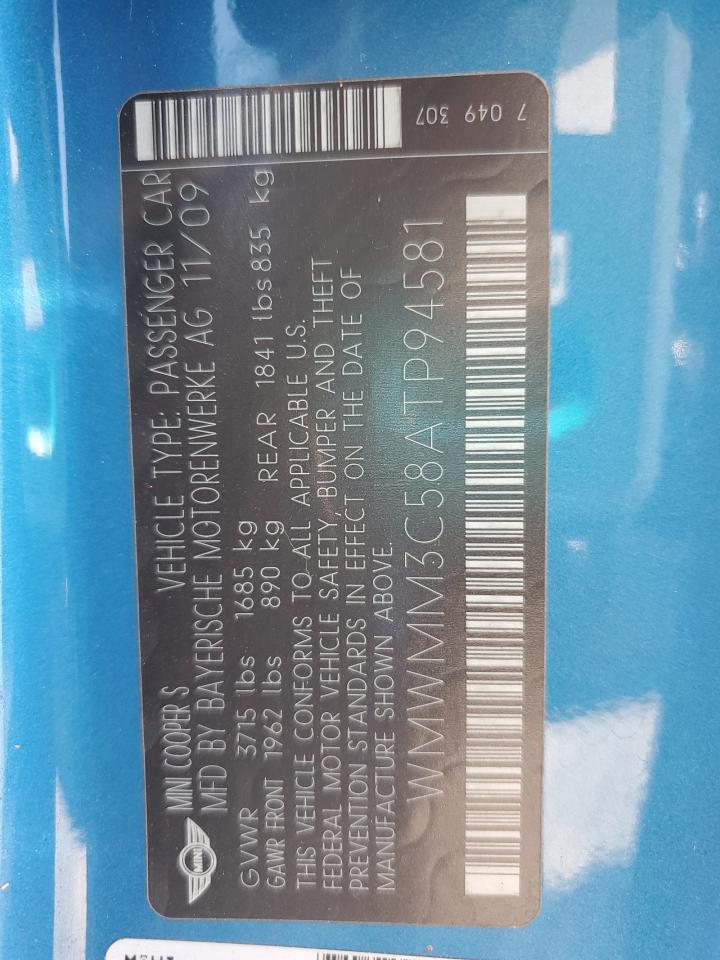 2010 Mini Cooper S Clubman VIN: WMWMM3C58ATP94581 Lot: 70231185