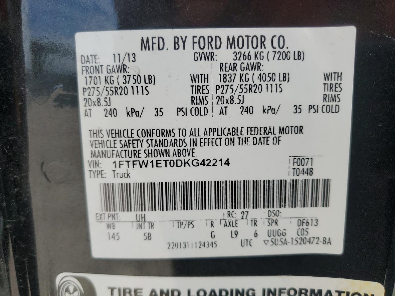 1FTFW1ET0DKG42214 2013 Ford F150 Supercrew