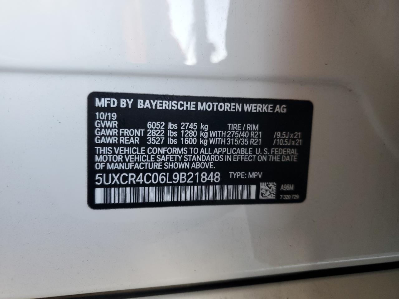 2020 BMW X5 Sdrive 40I VIN: 5UXCR4C06L9B21848 Lot: 70320435