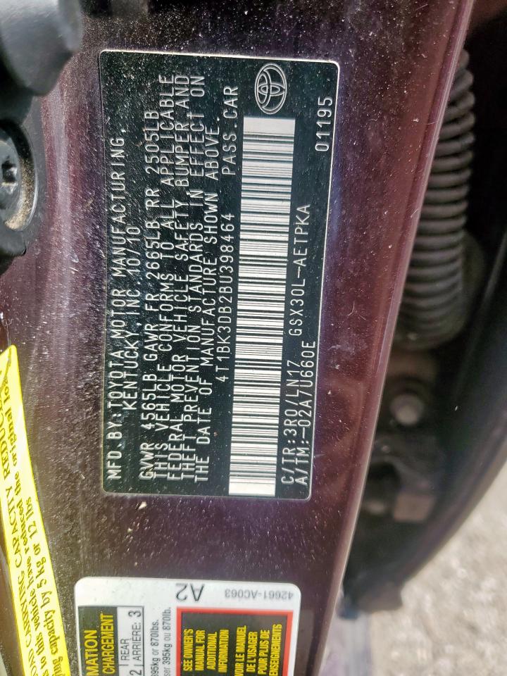 2011 Toyota Avalon Base VIN: 4T1BK3DB2BU398464 Lot: 70712975