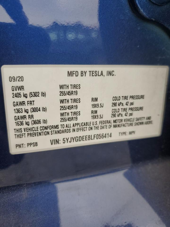 2020 Tesla Model Y VIN: 5YJYGDEE8LF056414 Lot: 70188905