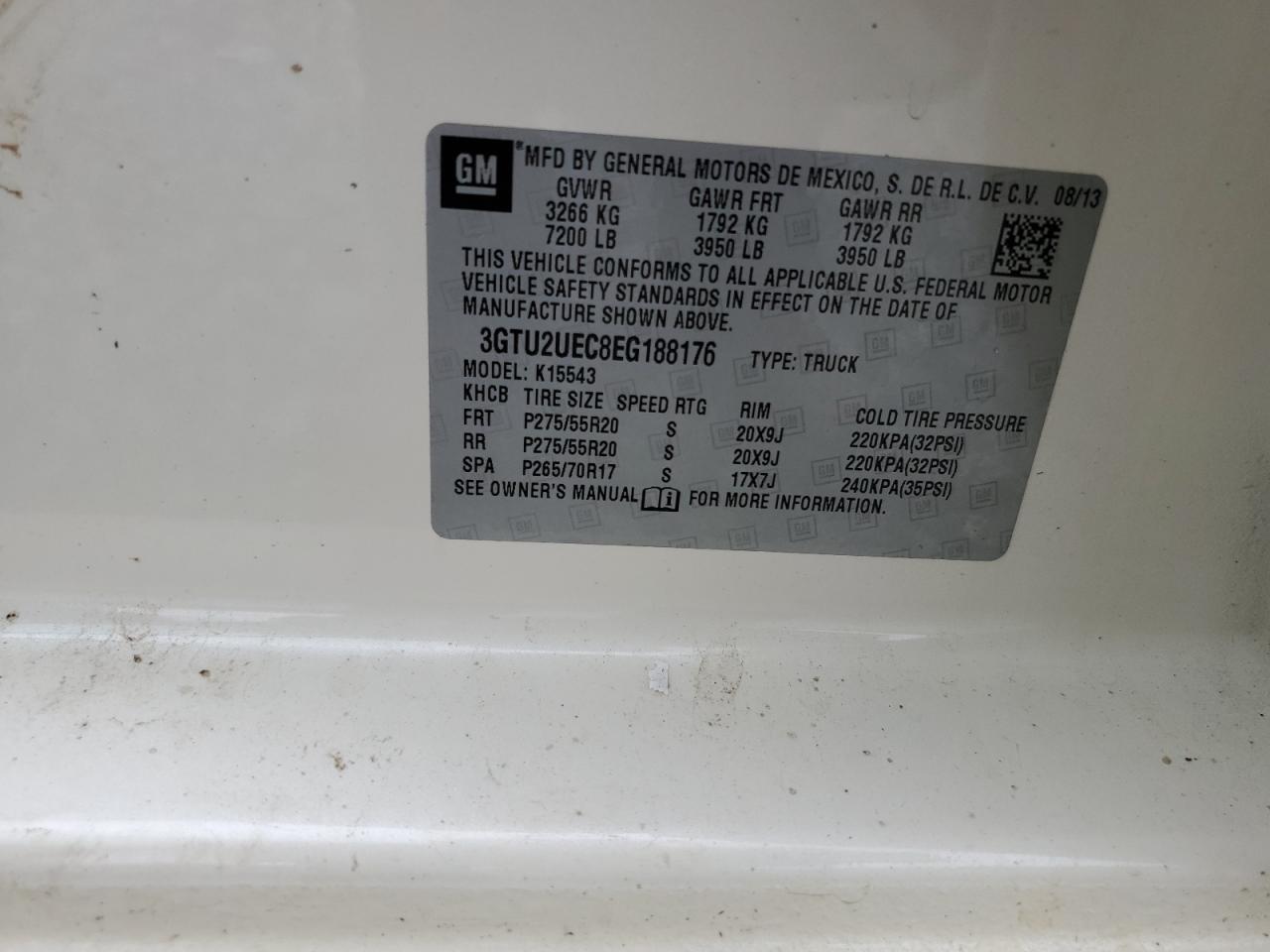 2014 GMC Sierra K1500 Sle VIN: 3GTU2UEC8EG188176 Lot: 69565285