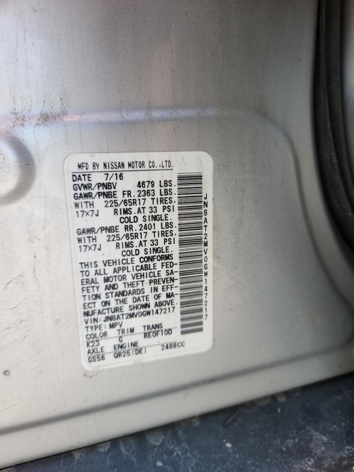 2016 Nissan Rogue S VIN: JN8AT2MV0GW147217 Lot: 68368435