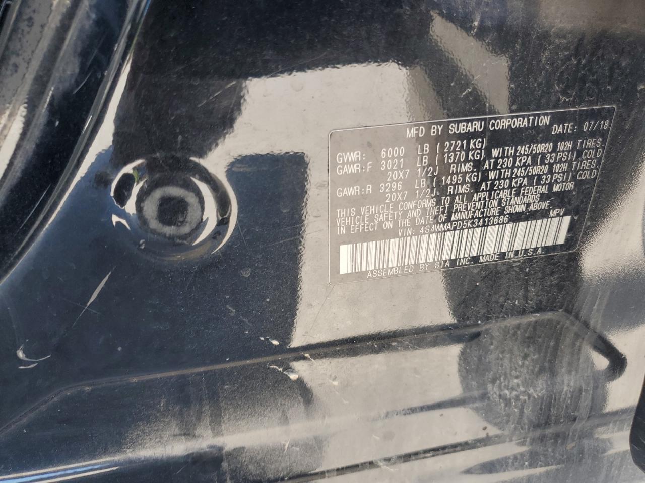 2019 Subaru Ascent Limited VIN: 4S4WMAPD5K3413686 Lot: 68754445