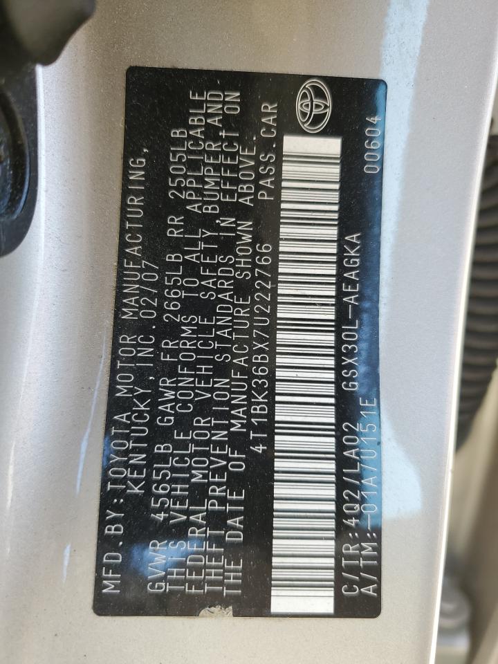 2007 Toyota Avalon Xl VIN: 4T1BK36BX7U222766 Lot: 70741595