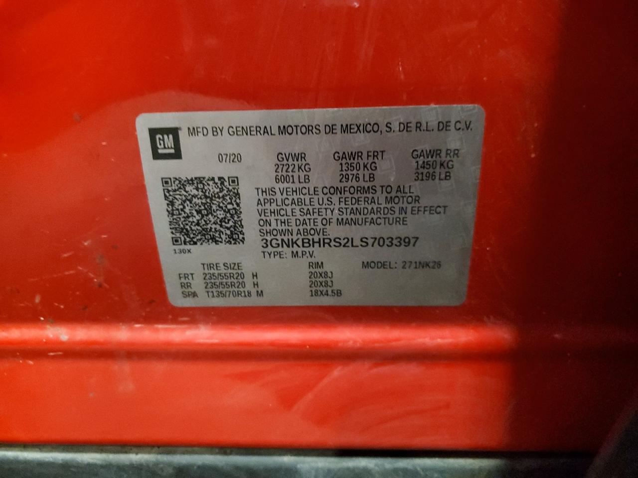 2020 Chevrolet Blazer 2Lt VIN: 3GNKBHRS2LS703397 Lot: 69757455