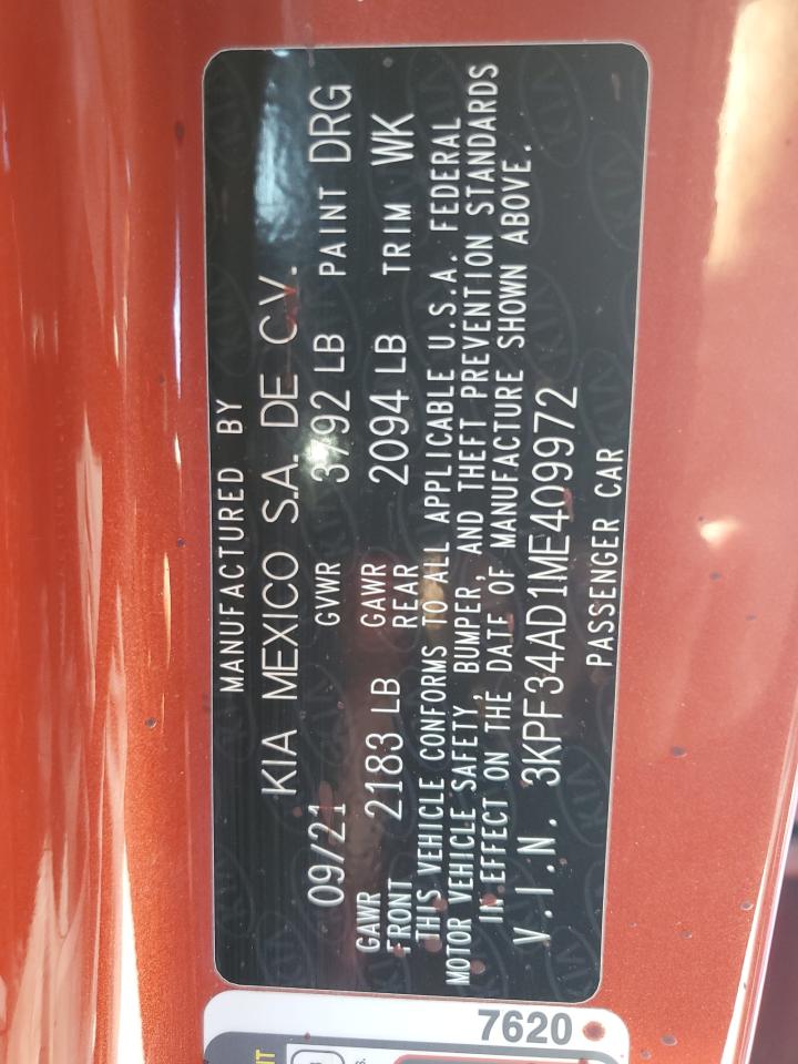 2021 Kia Forte VIN: 3KPF34AD1ME409972 Lot: 70556065