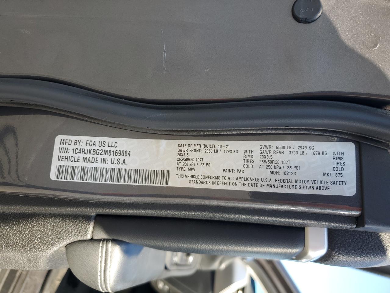 2021 Jeep Grand Cherokee L Limited VIN: 1C4RJKBG2M8169664 Lot: 70115865