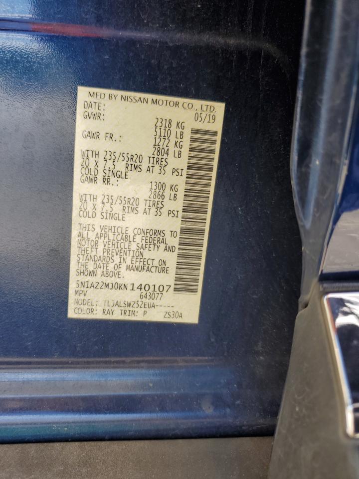 2019 Nissan Murano S VIN: 5N1AZ2MJ0KN140107 Lot: 68201275