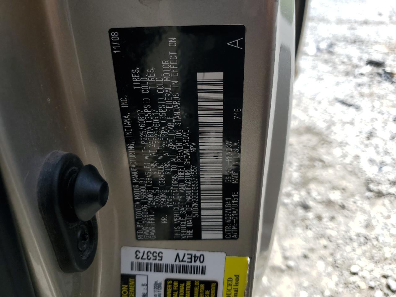 2009 Toyota Sienna Xle VIN: 5TDZK22C09S271557 Lot: 69837835