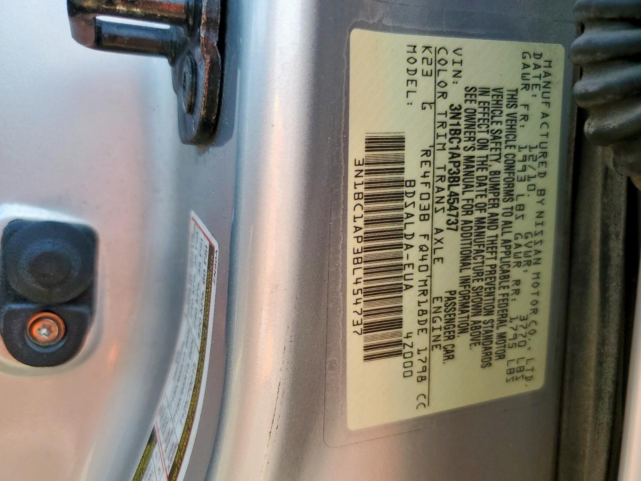 2011 Nissan Versa S VIN: 3N1BC1AP3BL454737 Lot: 69438525