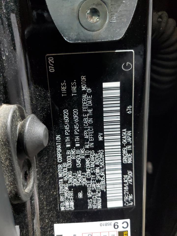 2020 Toyota 4Runner Sr5/Sr5 Premium VIN: JTEBU5JR1L5832893 Lot: 70530625