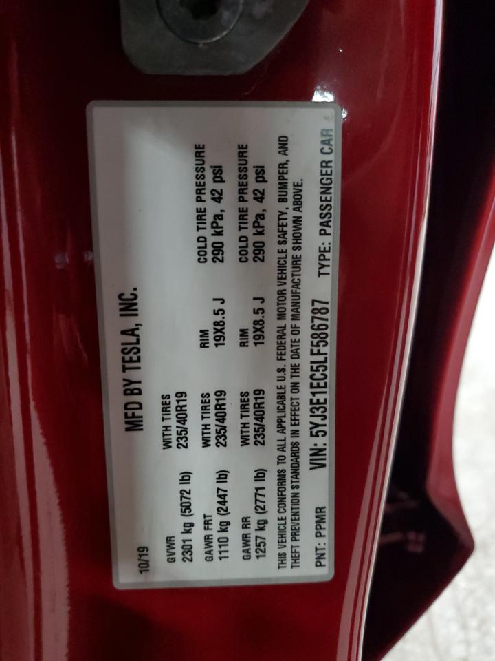 2020 Tesla Model 3 VIN: 5YJ3E1EC5LF586787 Lot: 65331035