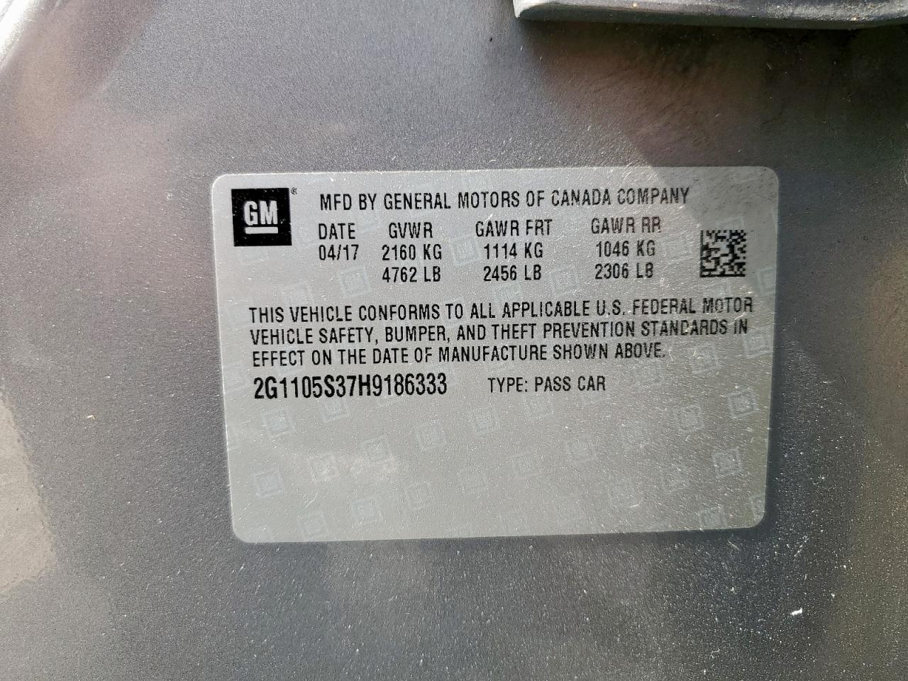 2017 Chevrolet Impala Lt VIN: 2G1105S37H9186333 Lot: 69818225