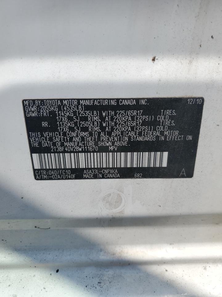 2011 Toyota Rav4 VIN: 2T3BF4DV2BW111670 Lot: 69192195