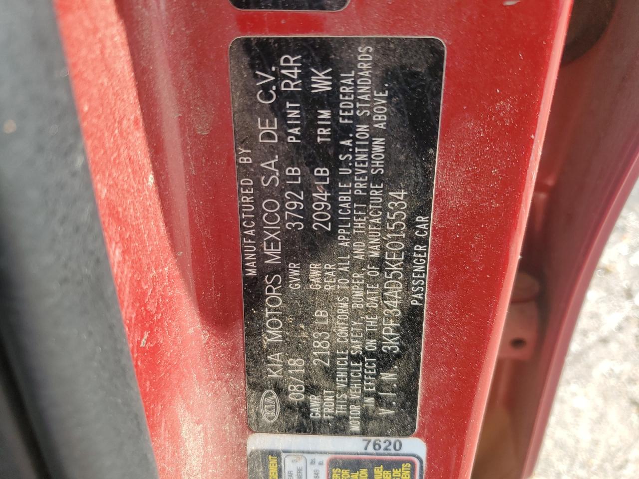 2019 Kia Forte Gt Line VIN: 3KPF34AD5KE015534 Lot: 94277525