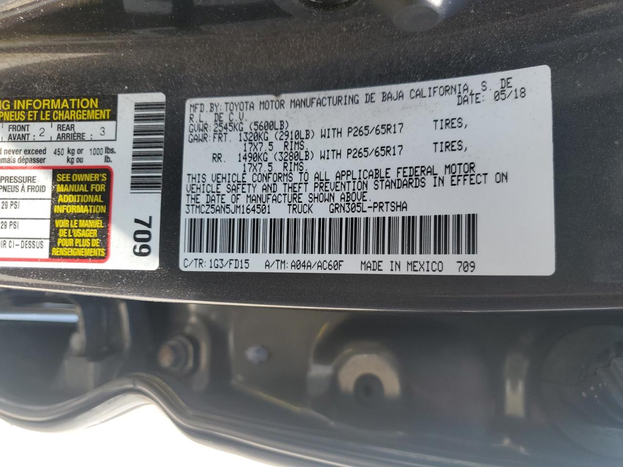 2018 Toyota Tacoma Double Cab VIN: 3TMCZ5AN5JM164501 Lot: 69849605