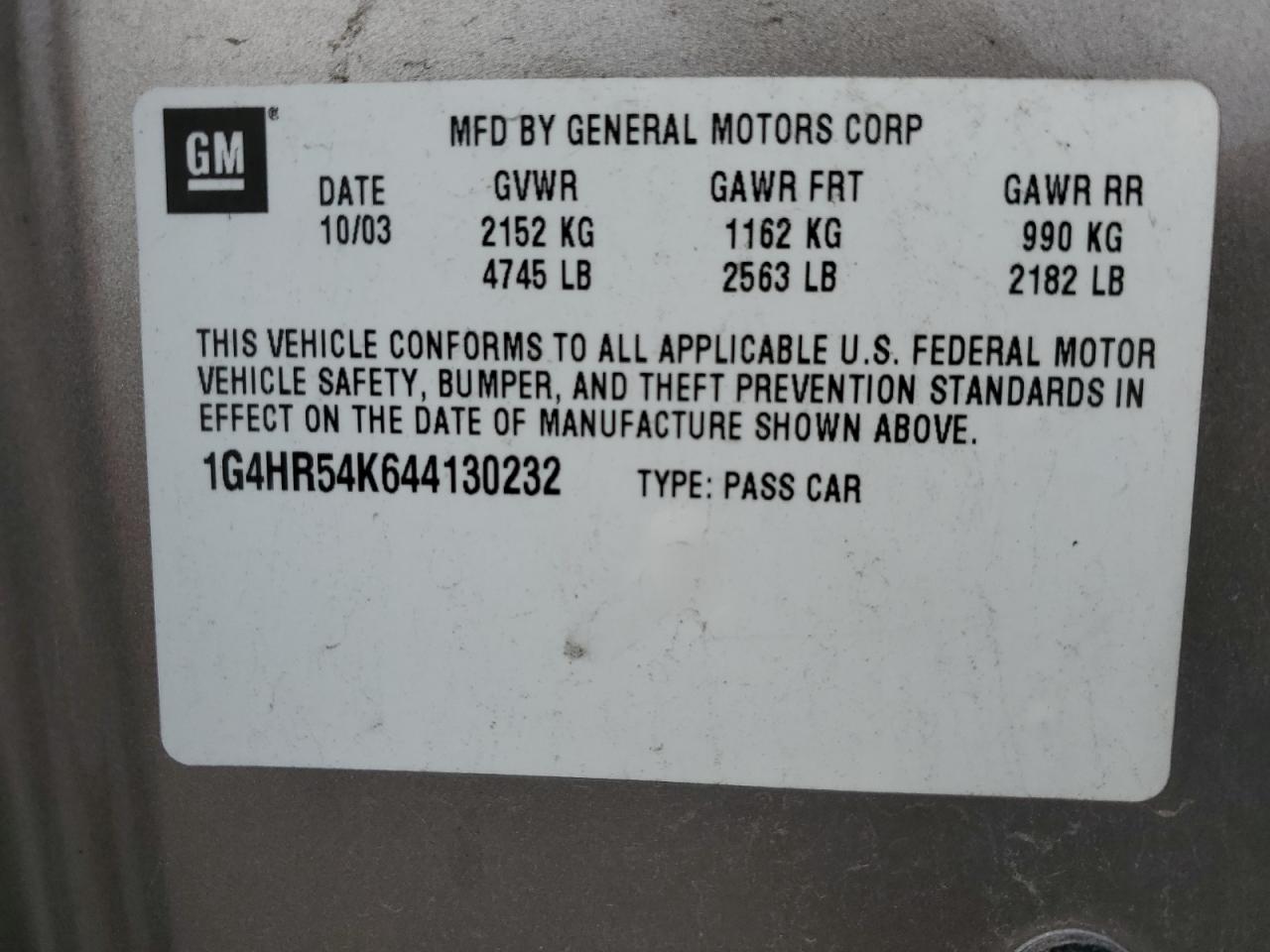 2004 Buick Lesabre Limited VIN: 1G4HR54K644130232 Lot: 69779805