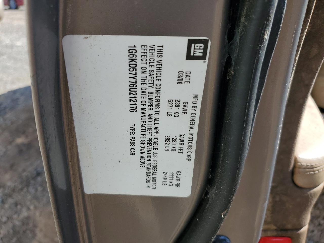 2006 Cadillac Dts VIN: 1G6KD57Y76U212176 Lot: 70411885