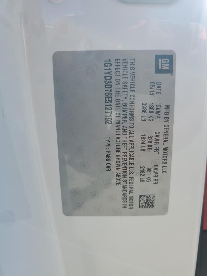 2014 Chevrolet Corvette Stingray 2Lt VIN: 1G1YD3D76E5127192 Lot: 70517215