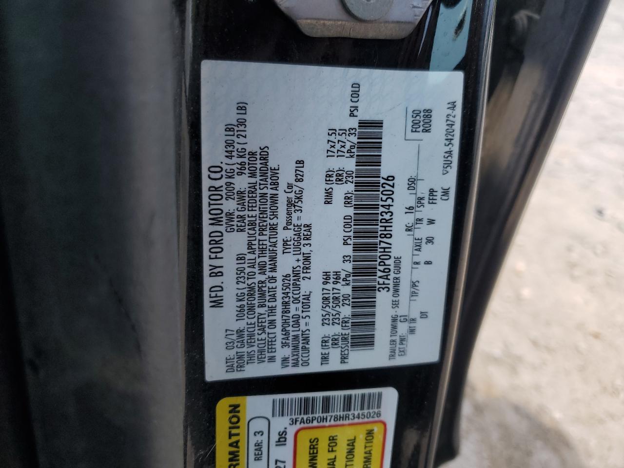 2017 Ford Fusion Se VIN: 3FA6P0H78HR345026 Lot: 95296735