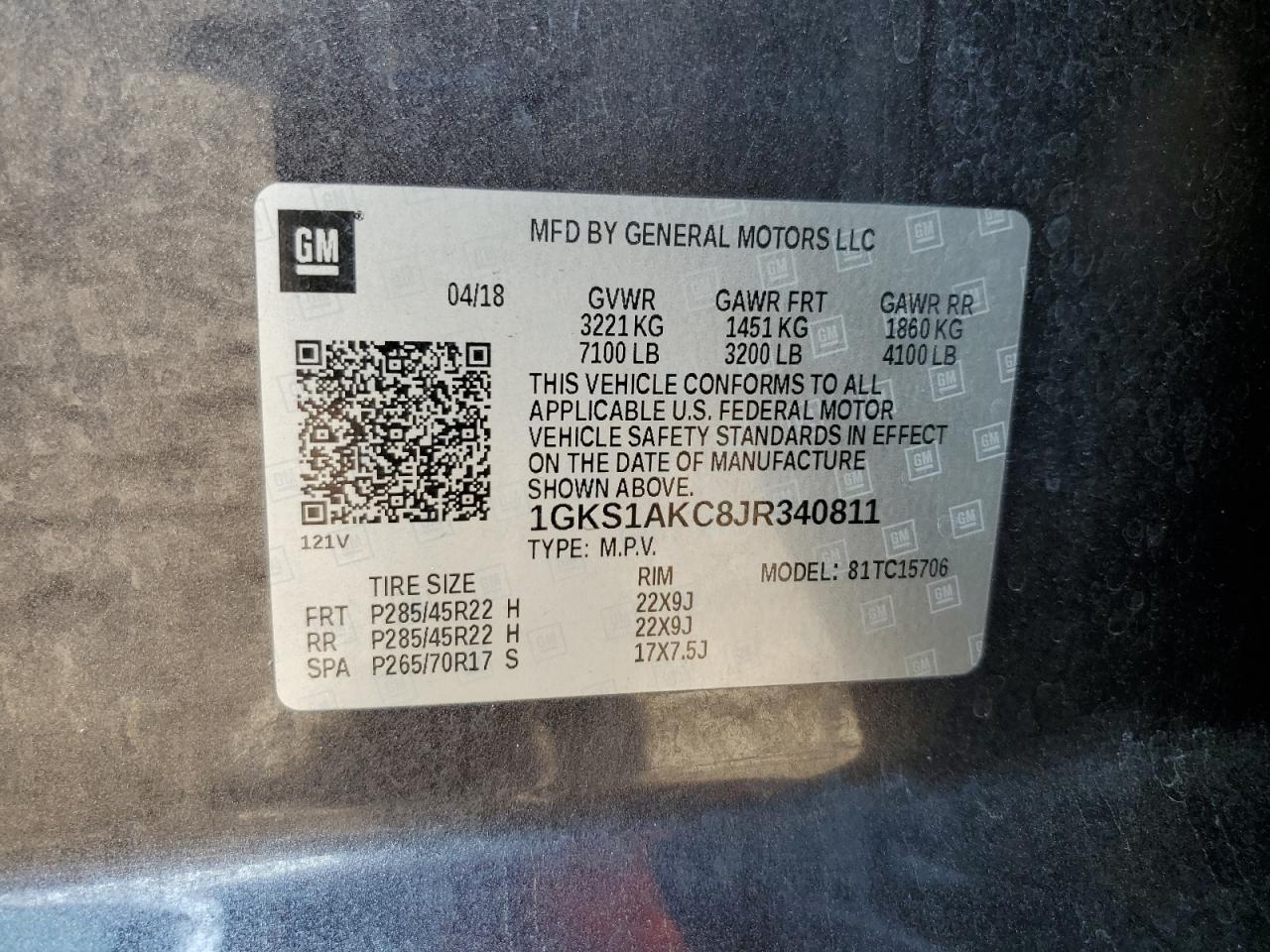 2018 GMC Yukon Sle VIN: 1GKS1AKC8JR340811 Lot: 68951975