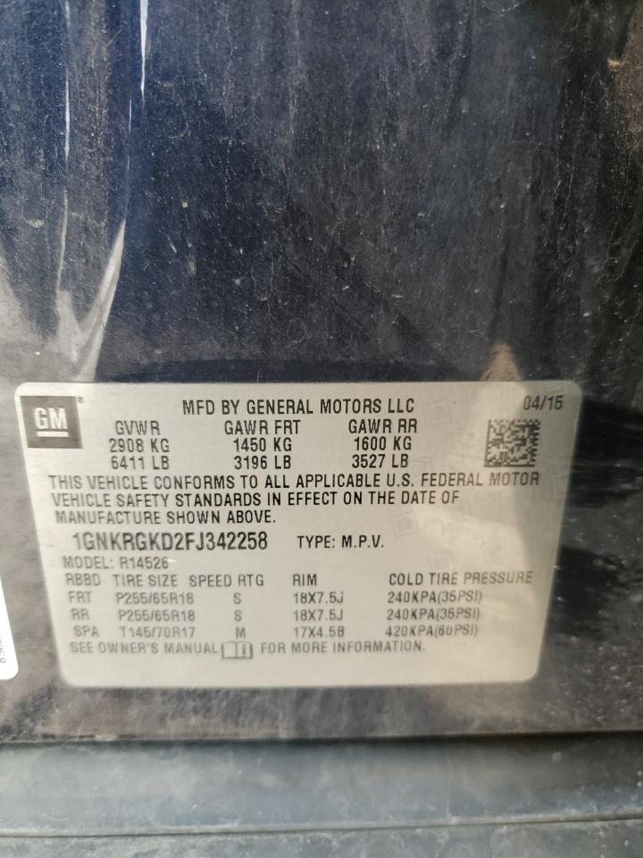 2015 Chevrolet Traverse Lt VIN: 1GNKRGKD2FJ342258 Lot: 71025725