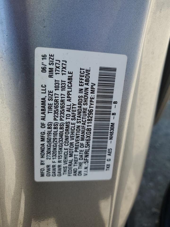 2016 Honda Odyssey Exl VIN: 5FNRL5H6XGB118296 Lot: 68976895