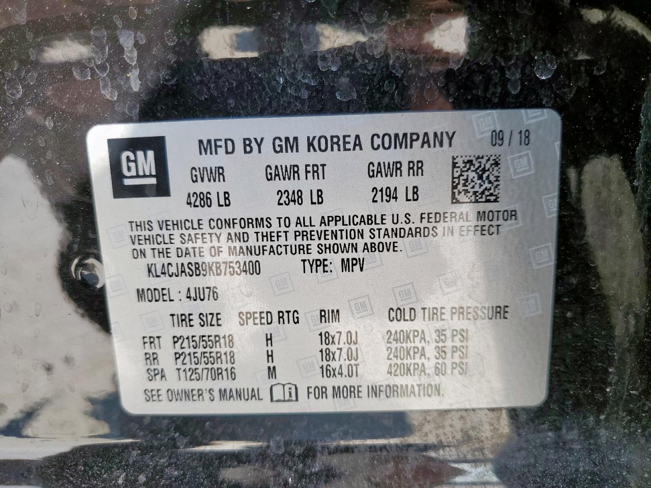 2019 Buick Encore Preferred VIN: KL4CJASB9KB753400 Lot: 68288435