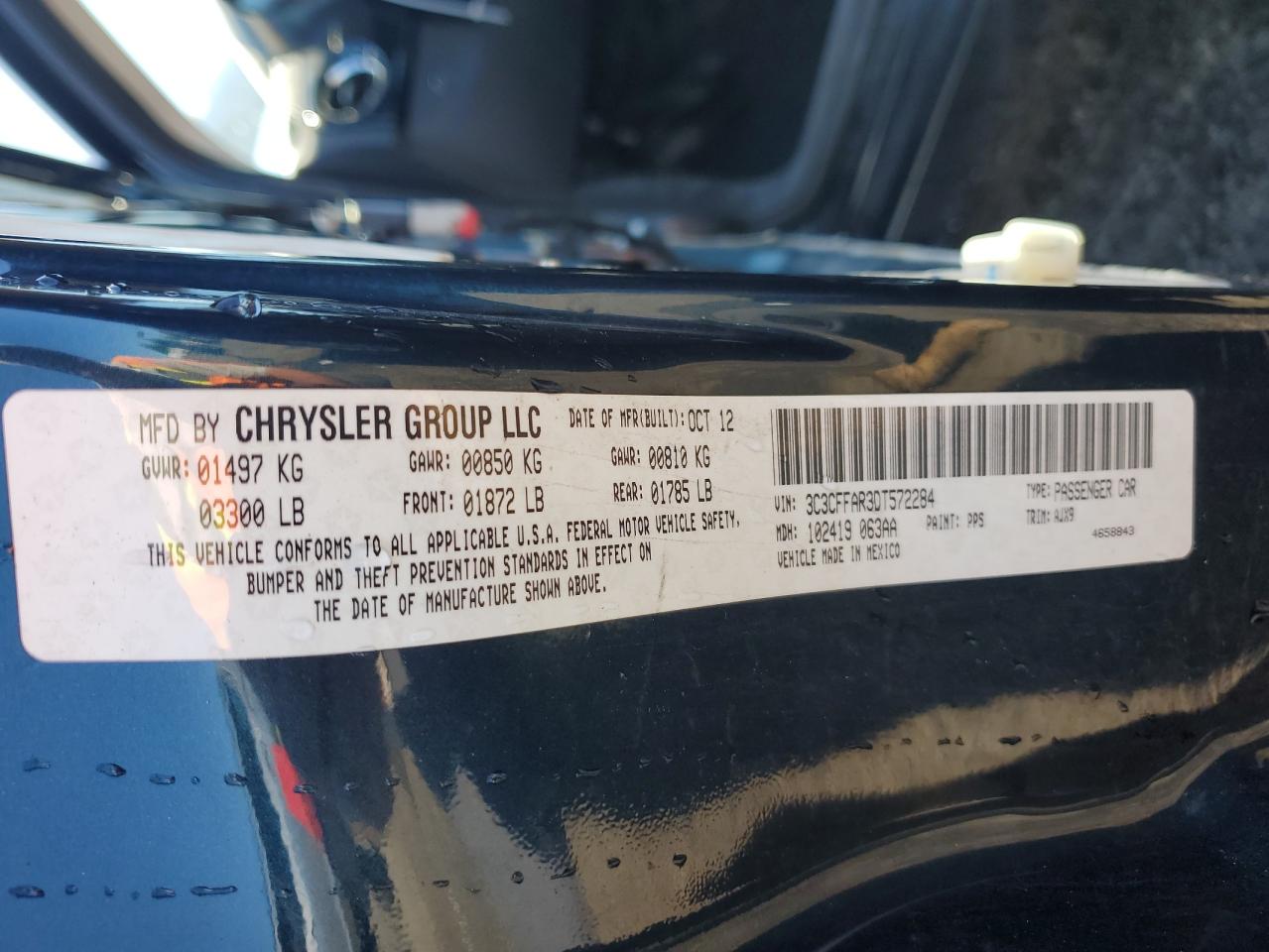 2013 Fiat 500 Pop VIN: 3C3CFFAR3DT572284 Lot: 70010015