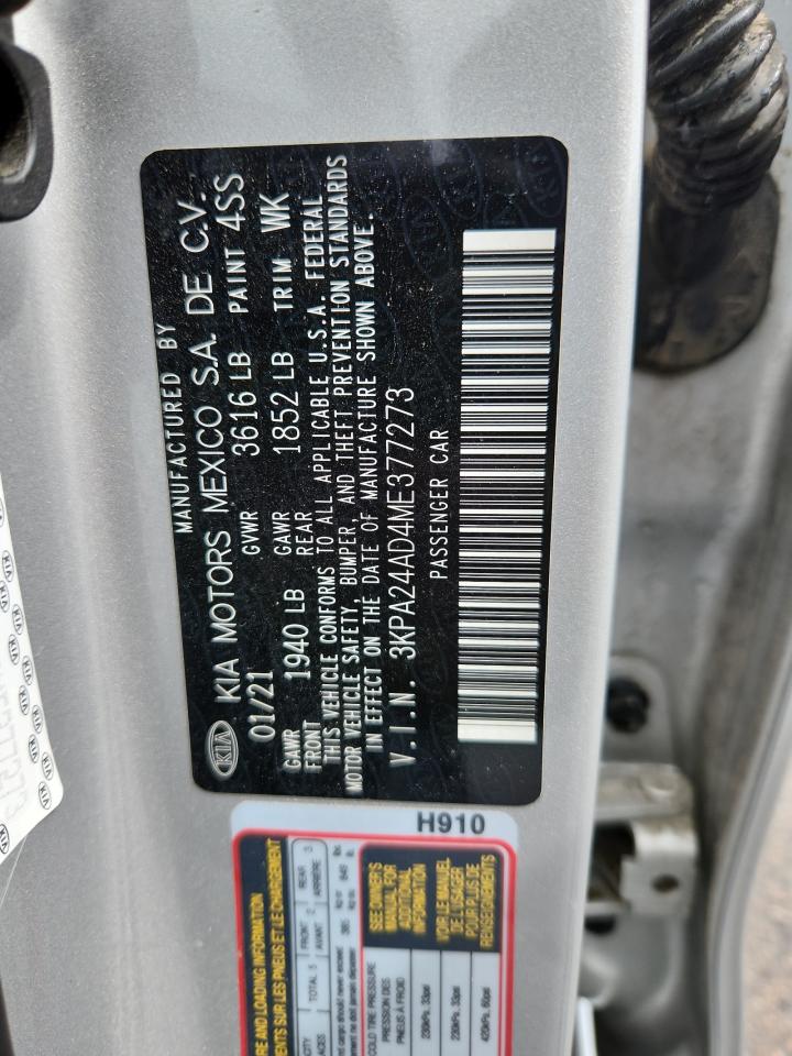 2021 Kia Rio Lx VIN: 3KPA24AD4ME377273 Lot: 70295455