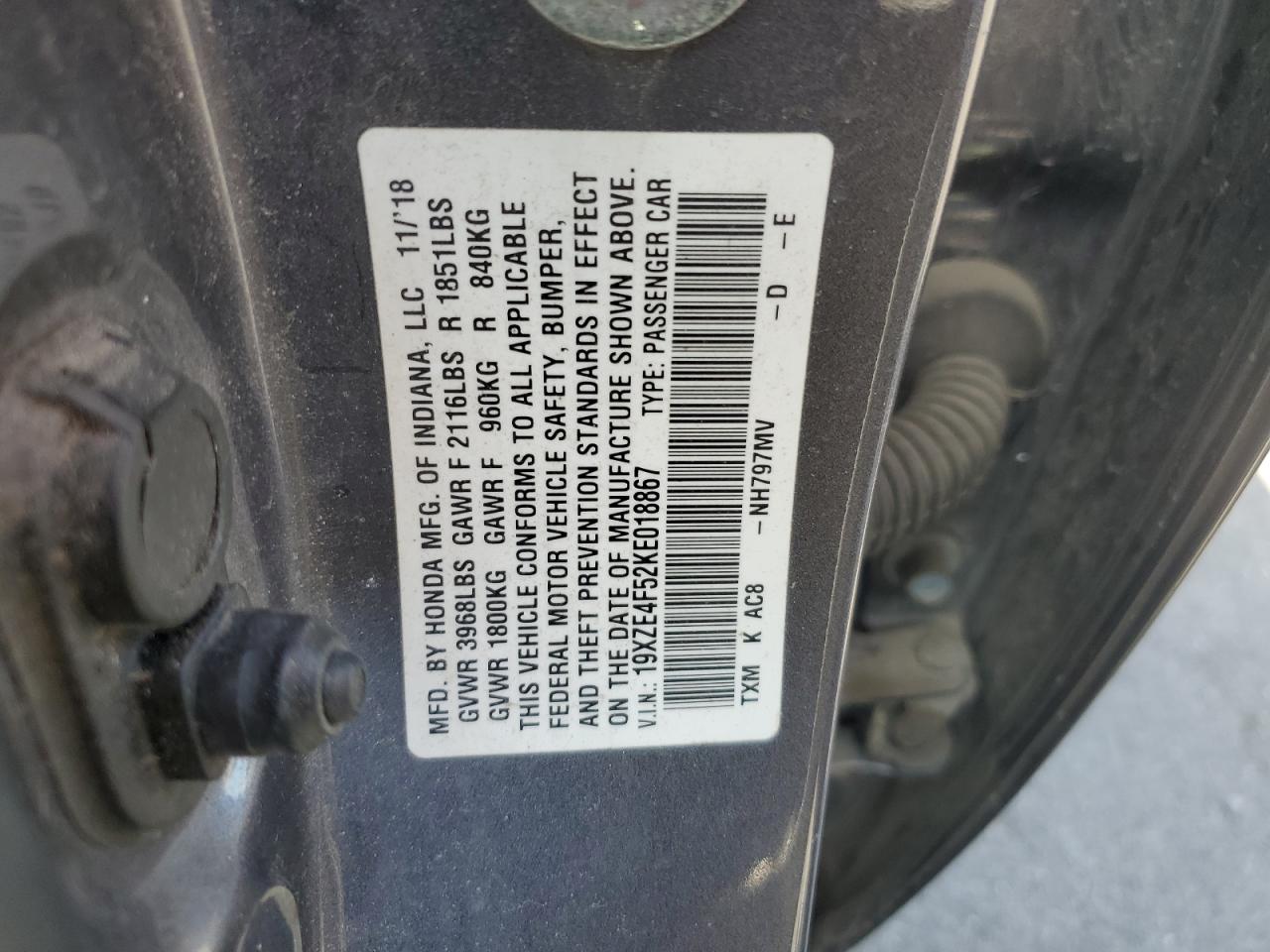 2019 Honda Insight Ex VIN: 19XZE4F52KE018867 Lot: 68580775