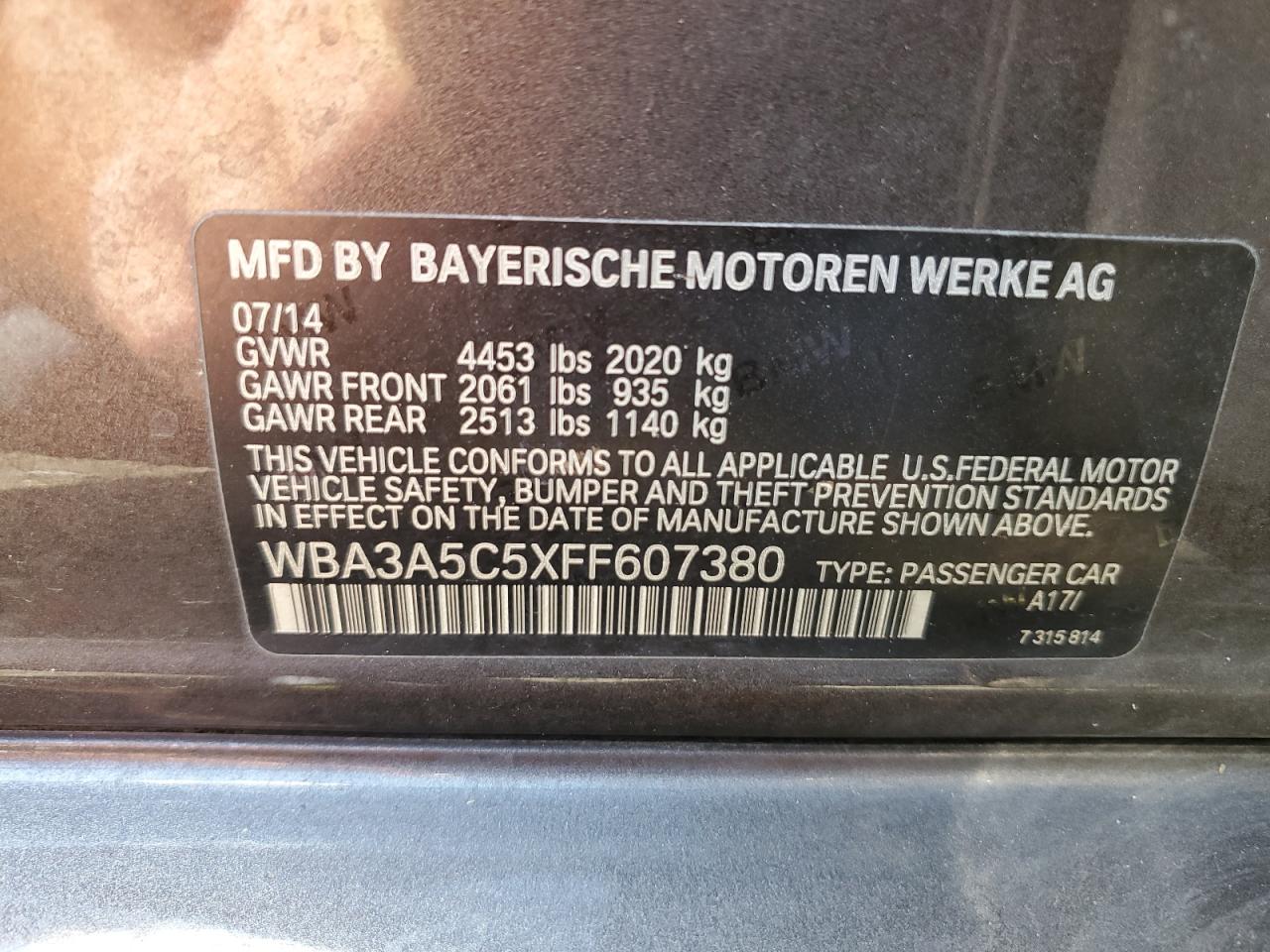 2015 BMW 328 I VIN: WBA3A5C5XFF607380 Lot: 70839195