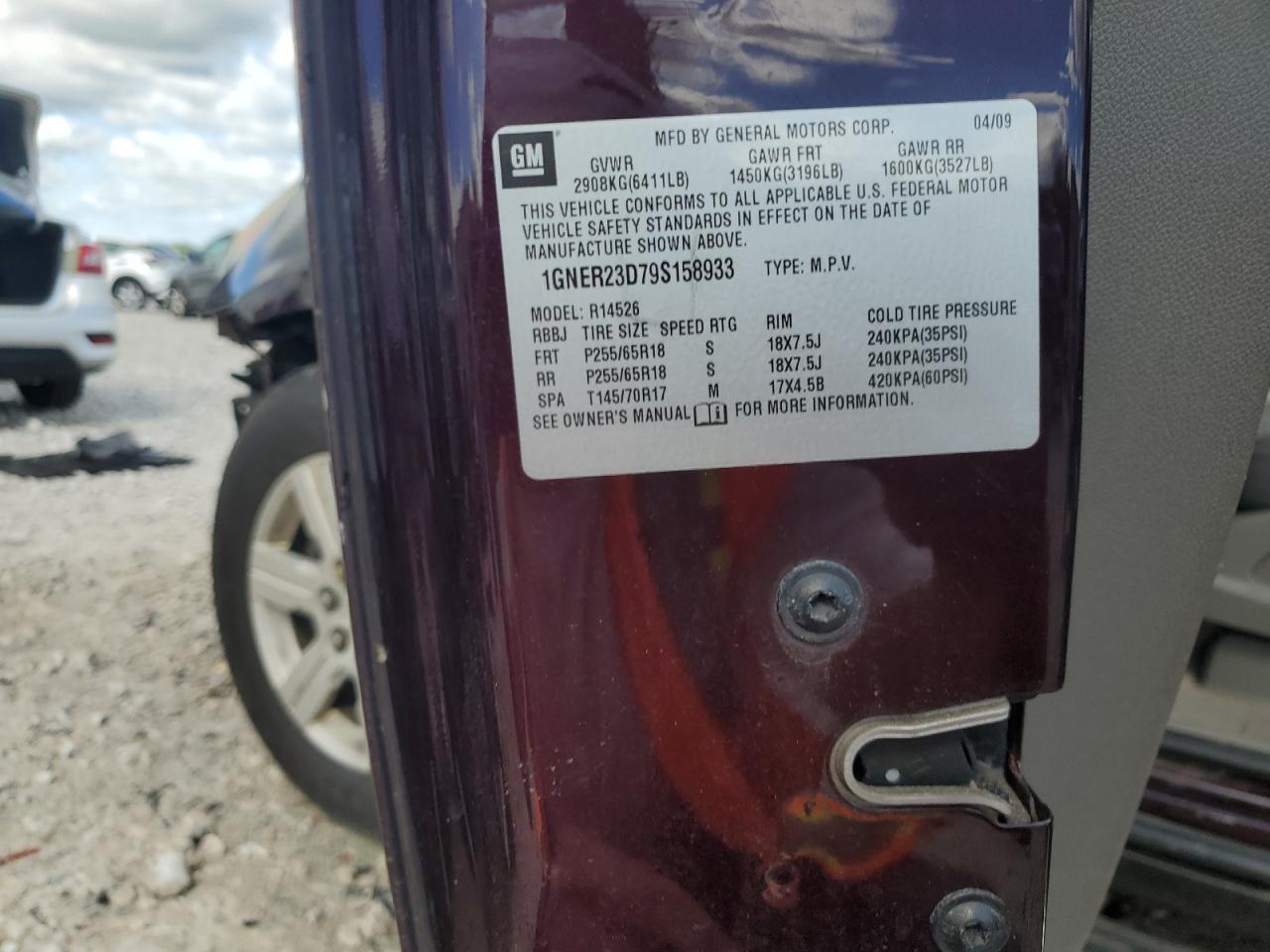 2009 Chevrolet Traverse Lt VIN: 1GNER23D79S158933 Lot: 68577195