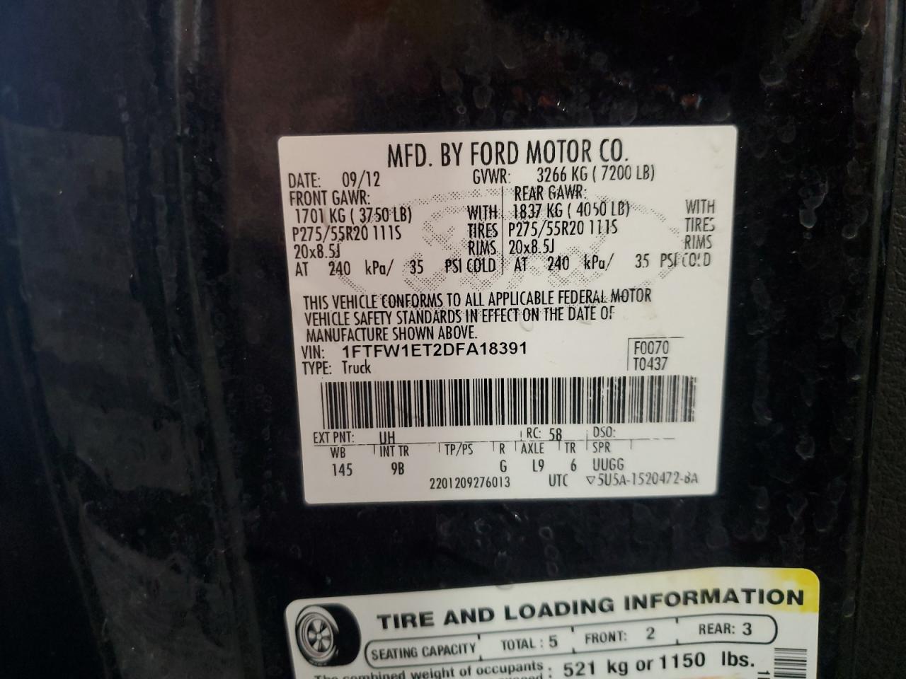 2013 Ford F150 Supercrew VIN: 1FTFW1ET2DFA18391 Lot: 69926835