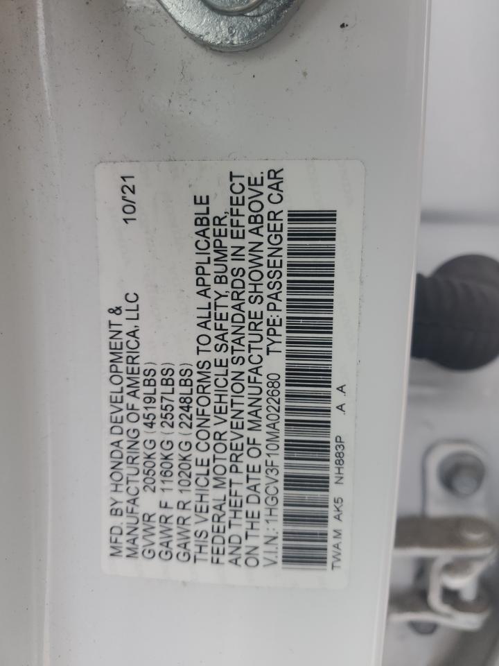2021 Honda Accord Hybrid VIN: 1HGCV3F10MA022680 Lot: 64661995