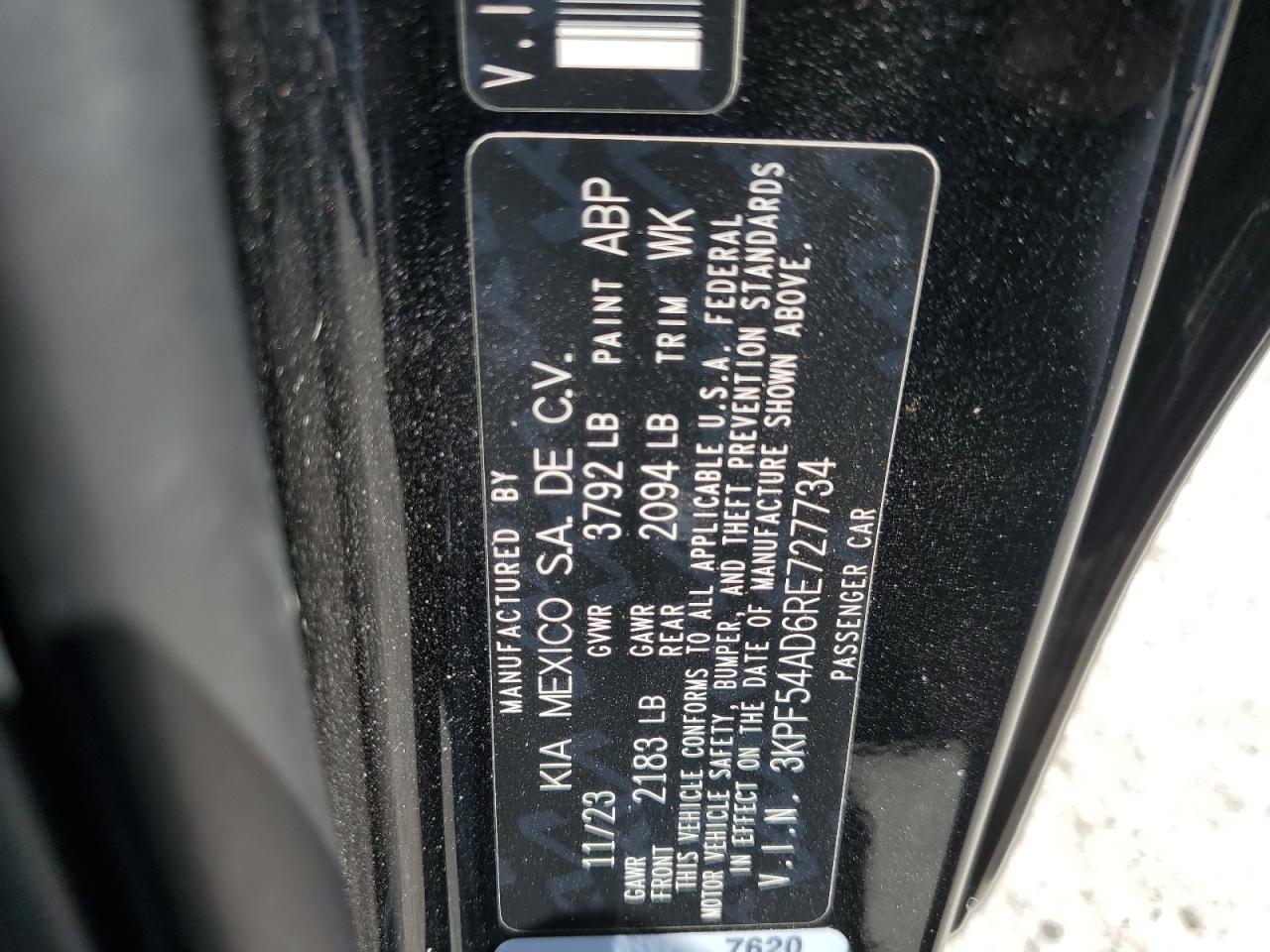 2024 Kia Forte Gt Line VIN: 3KPF54AD6RE727734 Lot: 69301645