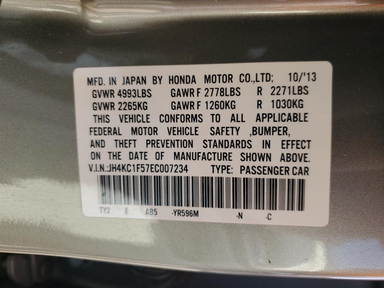 2014 Acura Rlx Tech VIN: JH4KC1F57EC007234 Lot: 70593235