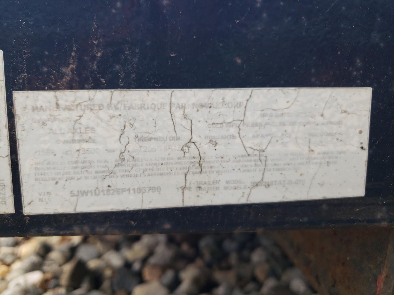 2018 Sure Trac Utility Trailer VIN: 5JW1U1826F1105790 Lot: 69270995