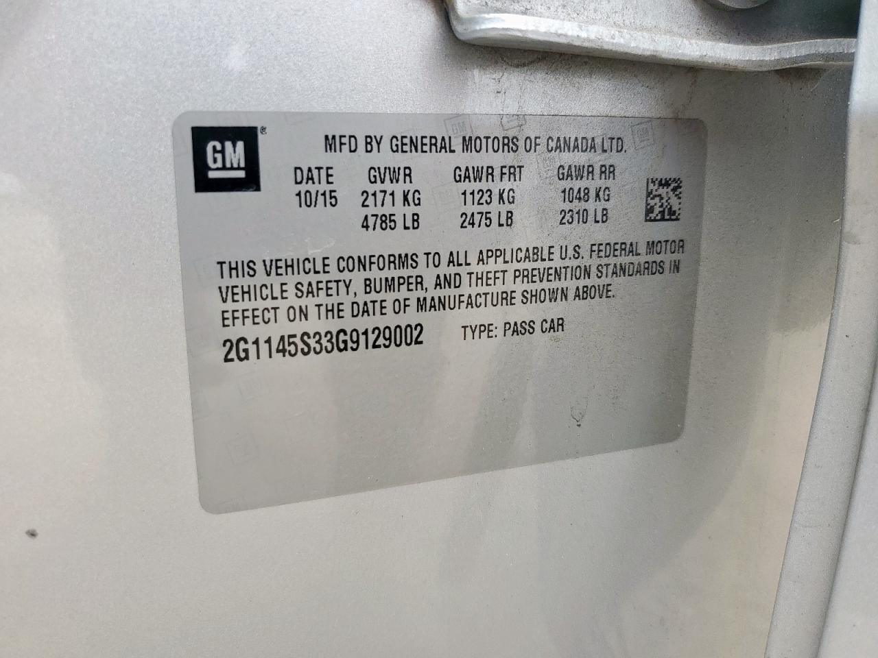 2016 Chevrolet Impala Ltz VIN: 2G1145S33G9129002 Lot: 67442755