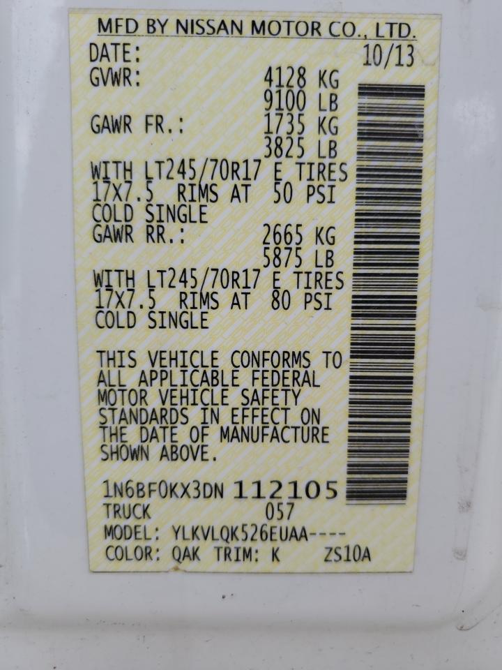 2013 Nissan Nv 1500 VIN: 1N6BF0KX3DN112105 Lot: 70565985