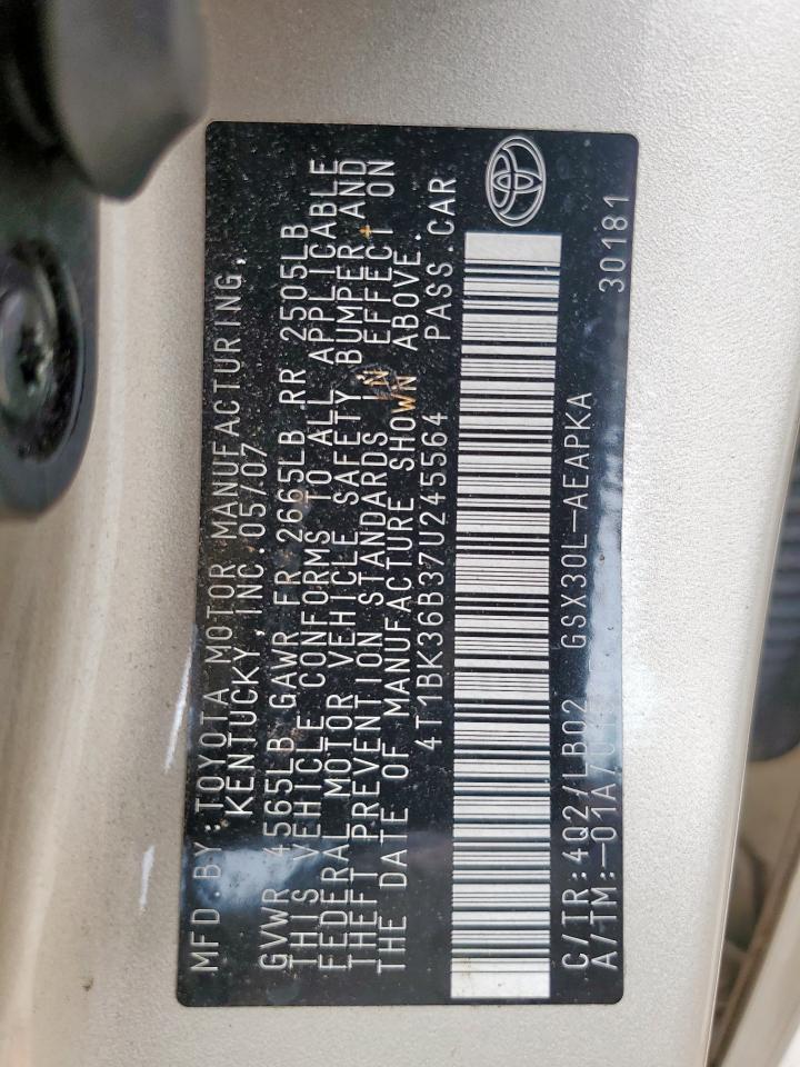 2007 Toyota Avalon Xl VIN: 4T1BK36B37U245564 Lot: 70935195