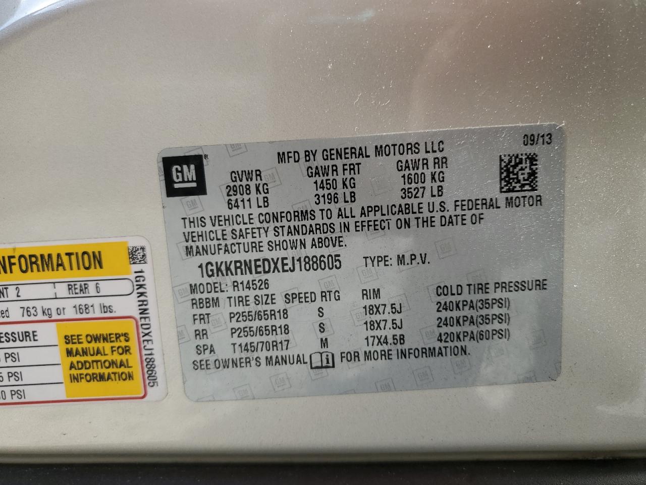 2014 GMC Acadia Sle VIN: 1GKKRNEDXEJ188605 Lot: 69691905