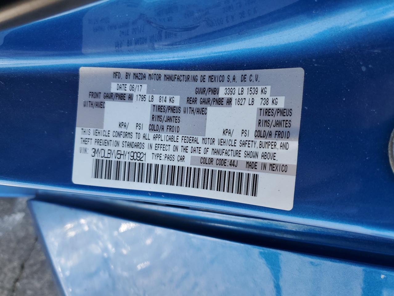 2017 Toyota Yaris Ia VIN: 3MYDLBYV5HY190921 Lot: 68007985