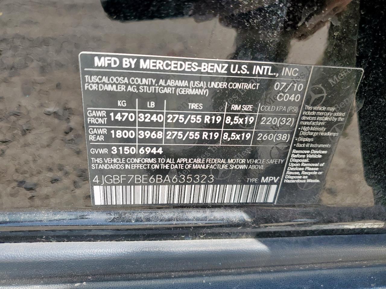 2011 Mercedes-Benz Gl 450 4Matic VIN: 4JGBF7BE6BA635323 Lot: 71025685