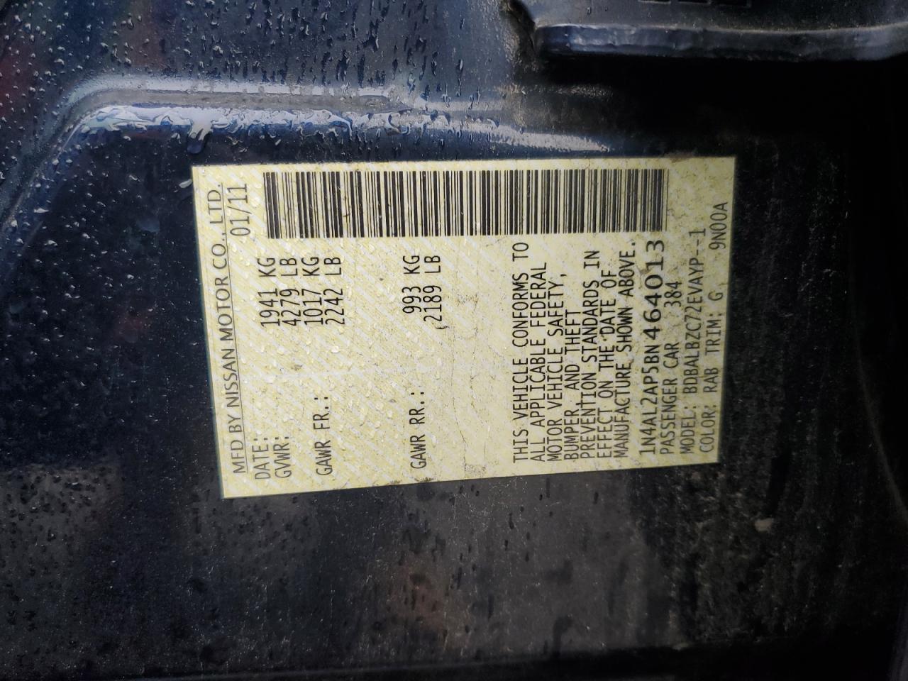 2011 Nissan Altima Base VIN: 1N4AL2AP5BN464013 Lot: 69084255