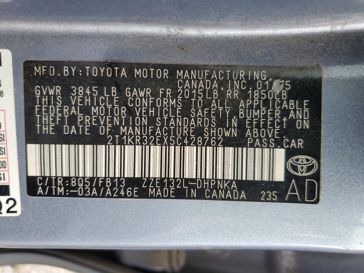 2005 Toyota Corolla Matrix Xr VIN: 2T1KR32EX5C428762 Lot: 69499905